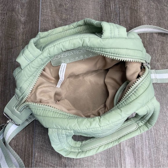 Sondra Roberts Squared Nylon Puffer Bag Mint Green Crossbody Bag - Picture 6 of 10